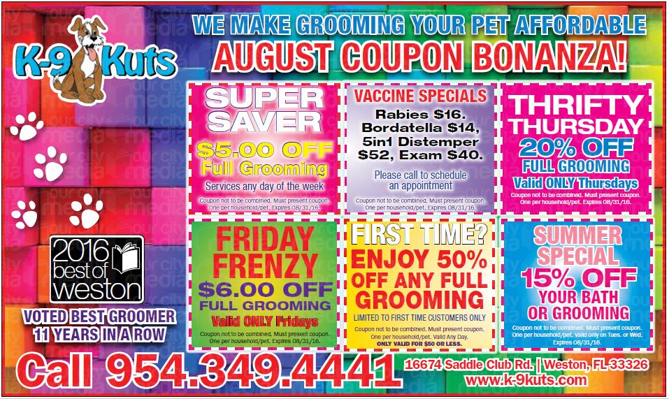 k-9 kuts affordable weston dog groomer august 2016 coupons special prices