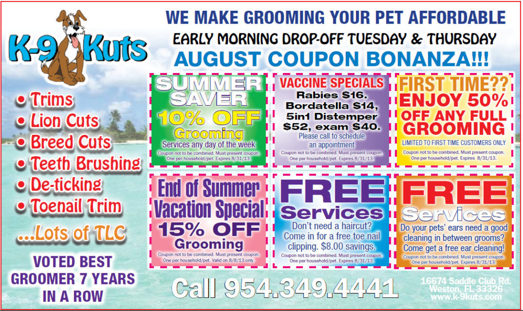 k-9 kuts weston dog groomer August 2013 coupons special prices