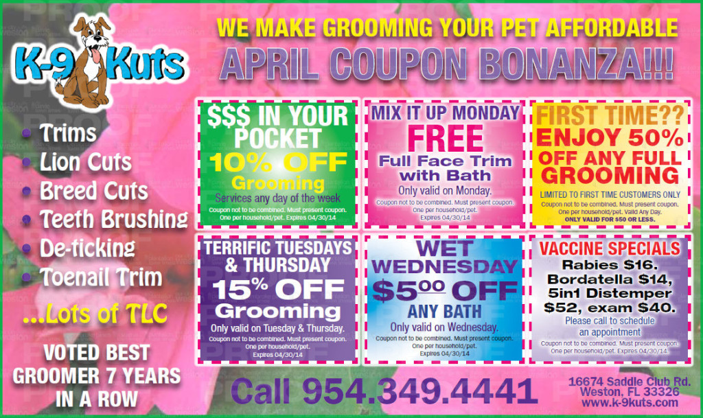 k-9 kuts weston dog groomer coupons april 2014