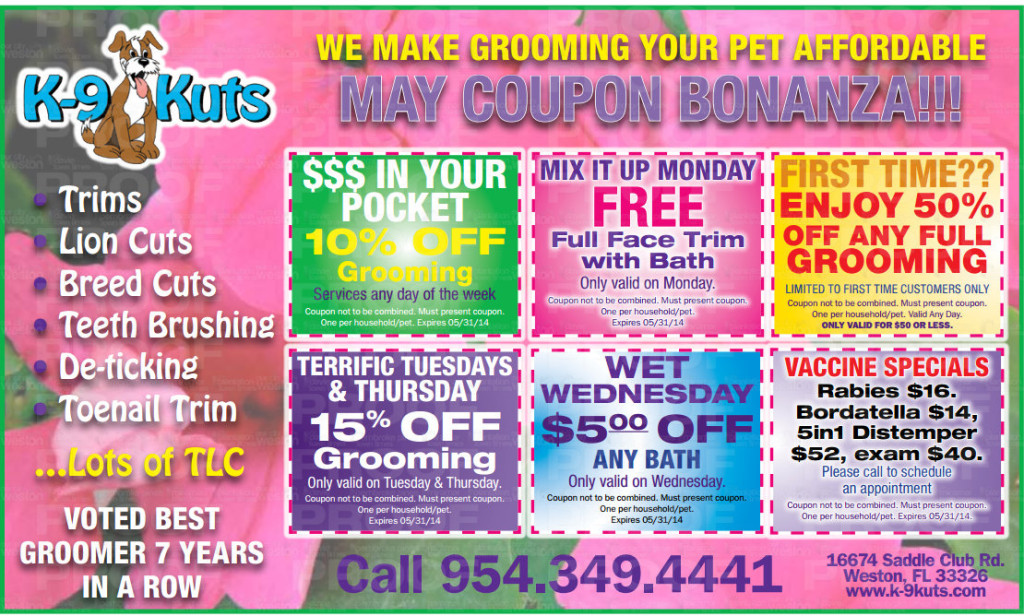 k-9 kuts affordable weston dog groomer May 2014 coupons special prices