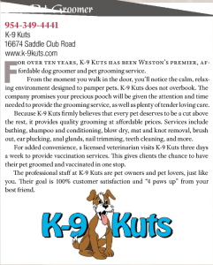K-9 Kuts once again voted Weston's Best Groomer 2015 Award