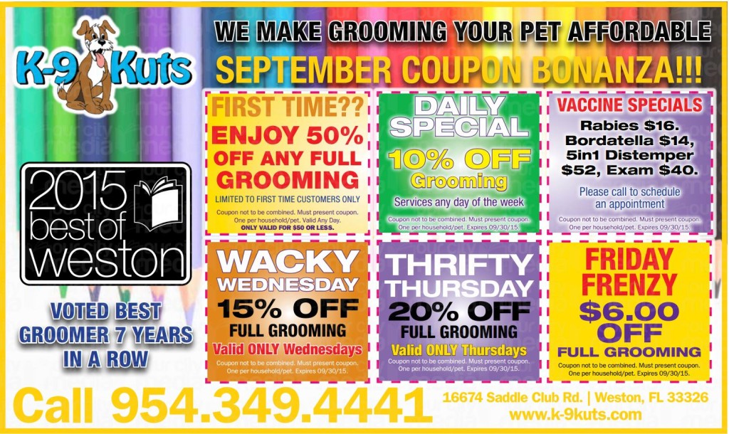 k-9 kuts affordable weston dog groomer september 2015 coupons special prices