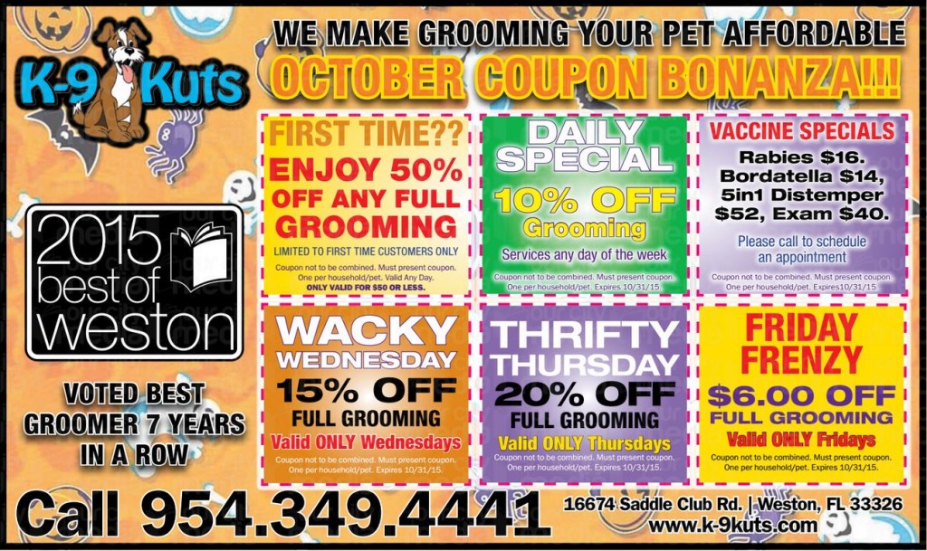 k-9 kuts affordable weston dog groomer October 2015 coupons special prices