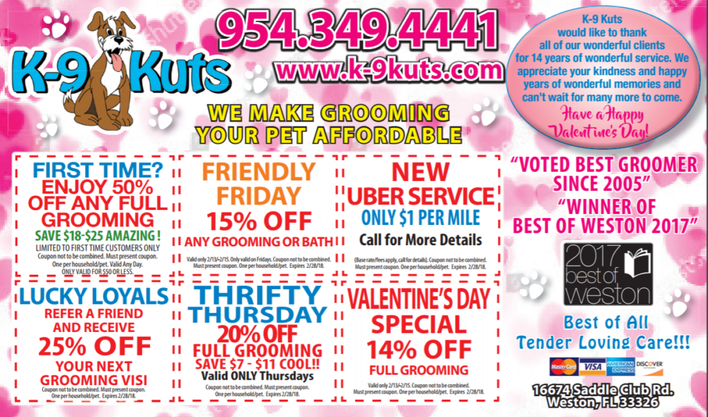 Dog Groomers in Weston, FL offer Discounts and February